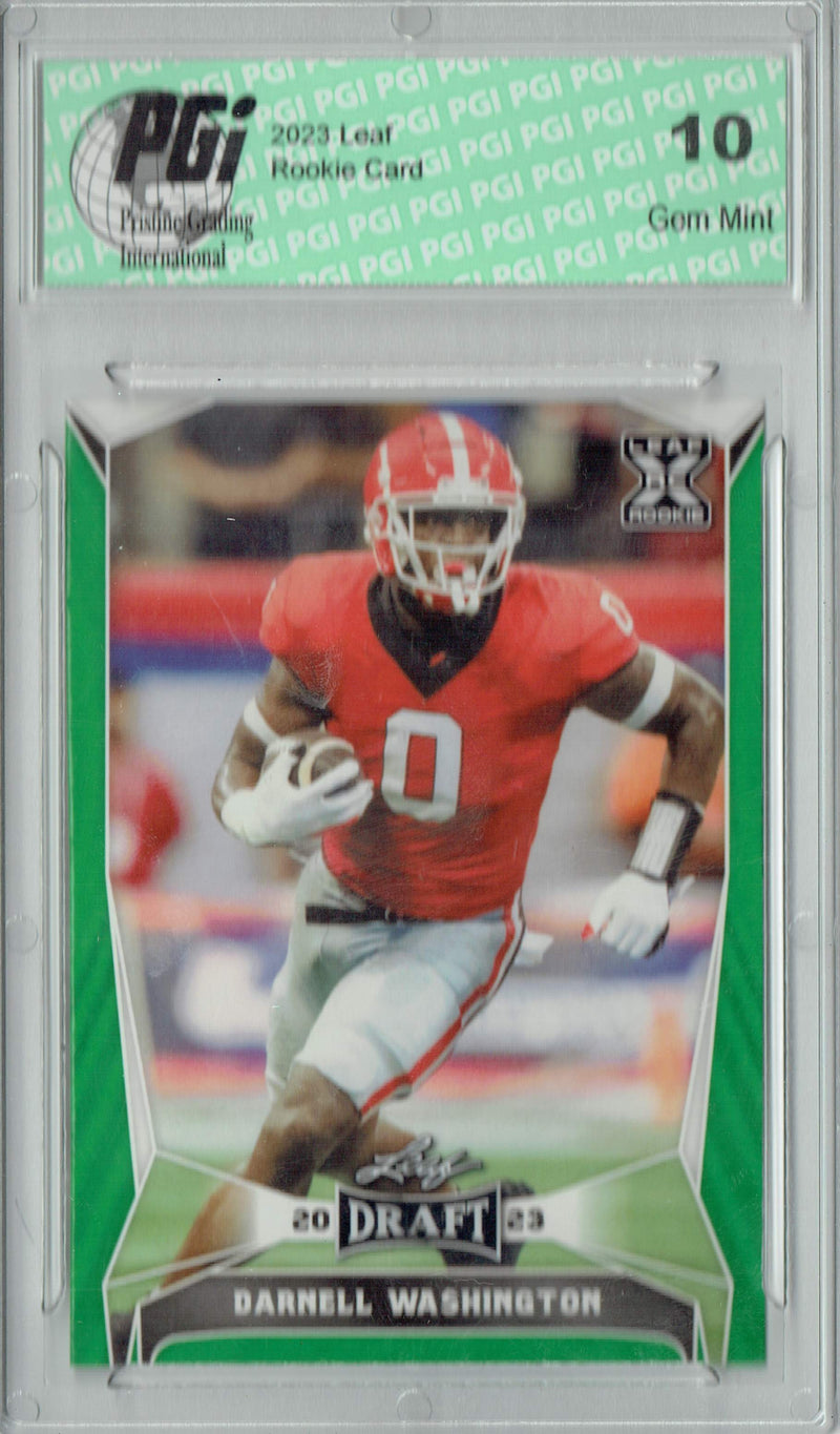 Darnell Washington Rookie Card PGI 10 Gem Mint Football Trading Card 2023 Leaf Football #45 Green SP