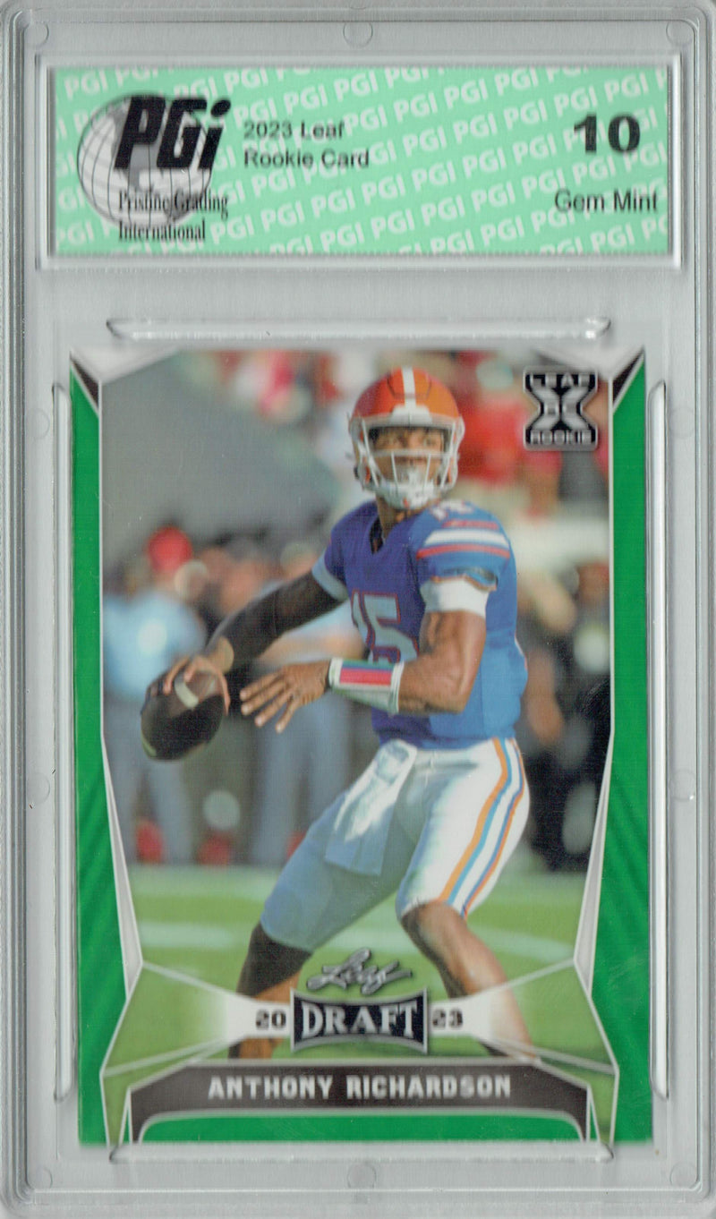 Anthony Richardson Rookie Card Indianapolis PGI 10 Gem Mint Football Trading Card 2023 Leaf Football #40 Green SP Florida