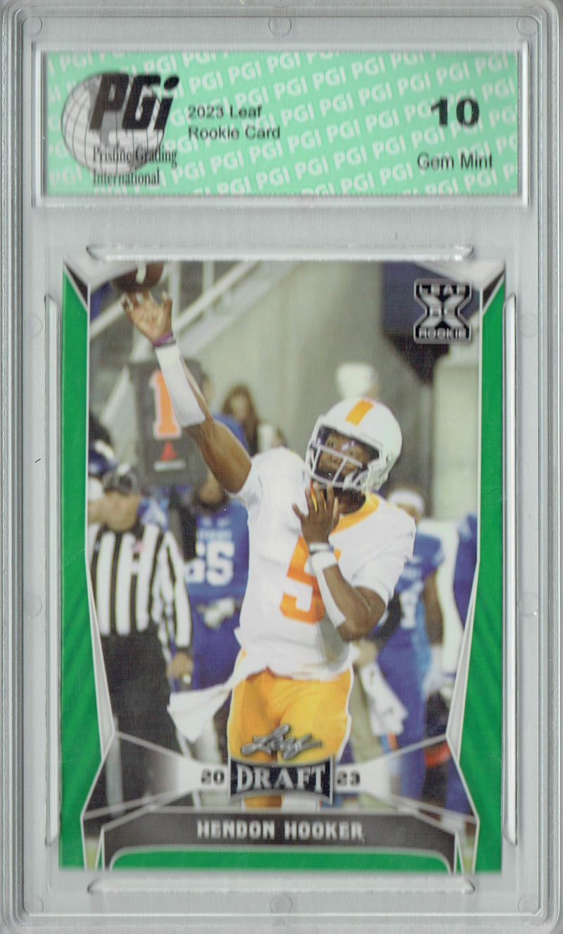 Hendon Hooker Rookie Card PGI 10 Gem Mint Football Trading Card 2023 Leaf Football #48 Green SP Tennessee