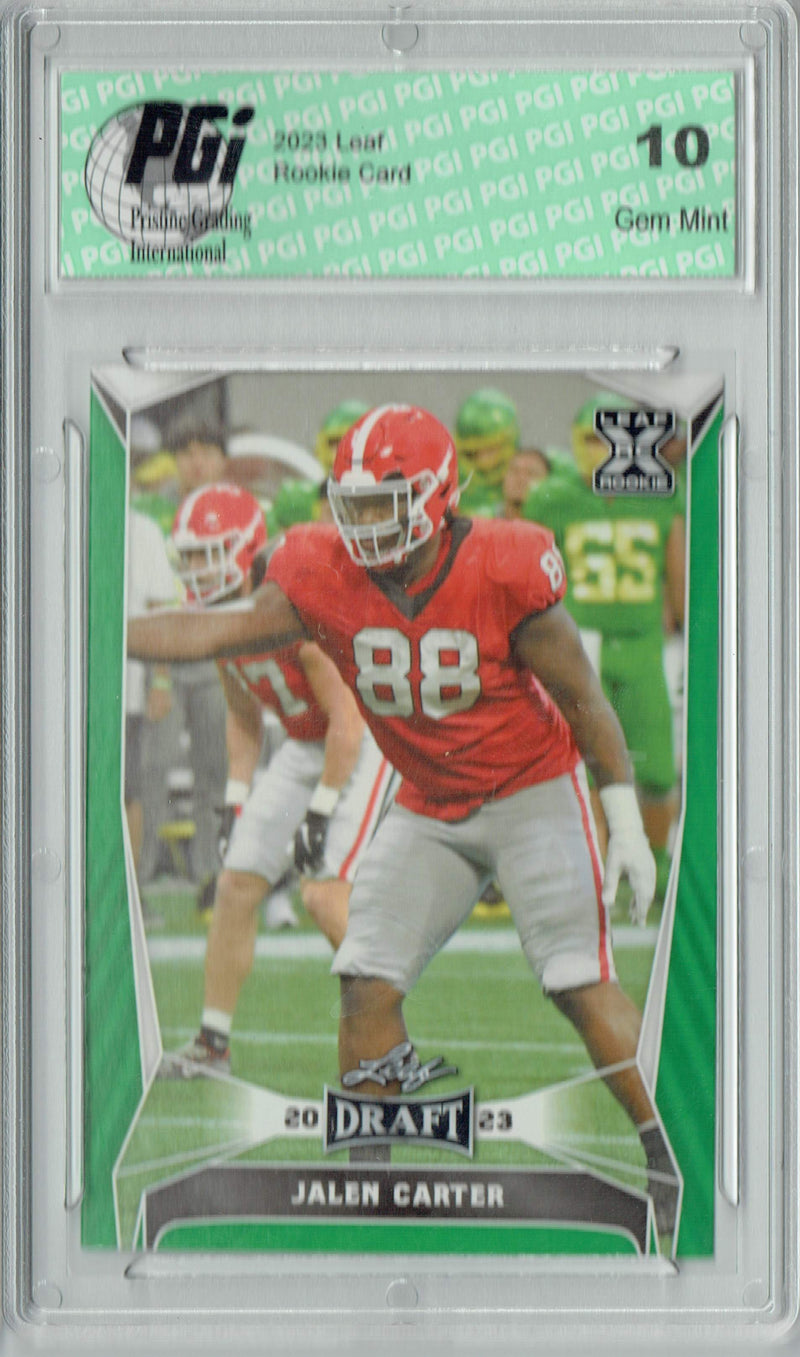 Jalen Carter Rookie Card Philadelphia PGI 10 Gem Mint Football Trading Card 2023 Leaf Football #52 Green SP