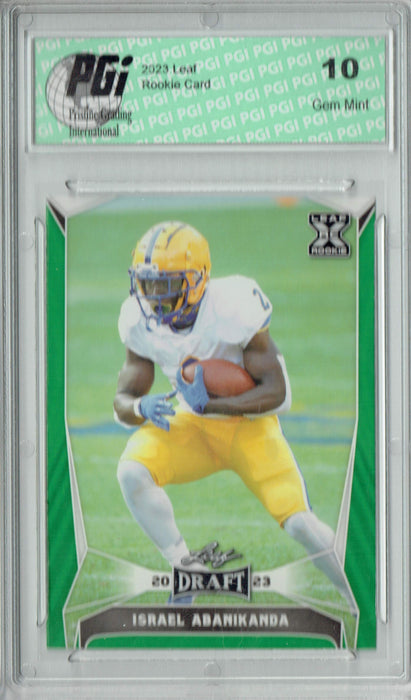 Israel Abanikanda 2023 Leaf Football #49 Green SP Rookie Card PGI 10