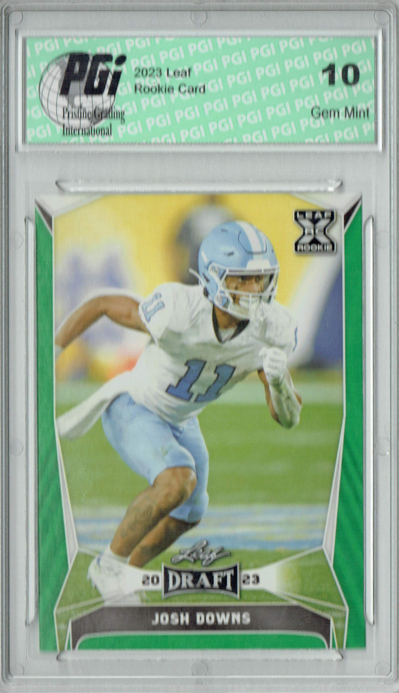 Josh Downs 2023 Leaf Football #57 Green SP Rookie Card PGI 10
