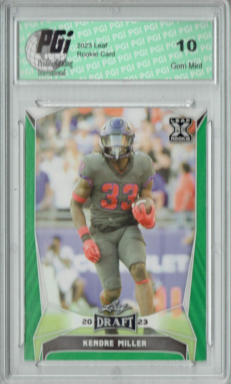 Kendre Miller Rookie Card PGI 10 Gem Mint Football Trading Card 2023 Leaf Football #58 Green SP