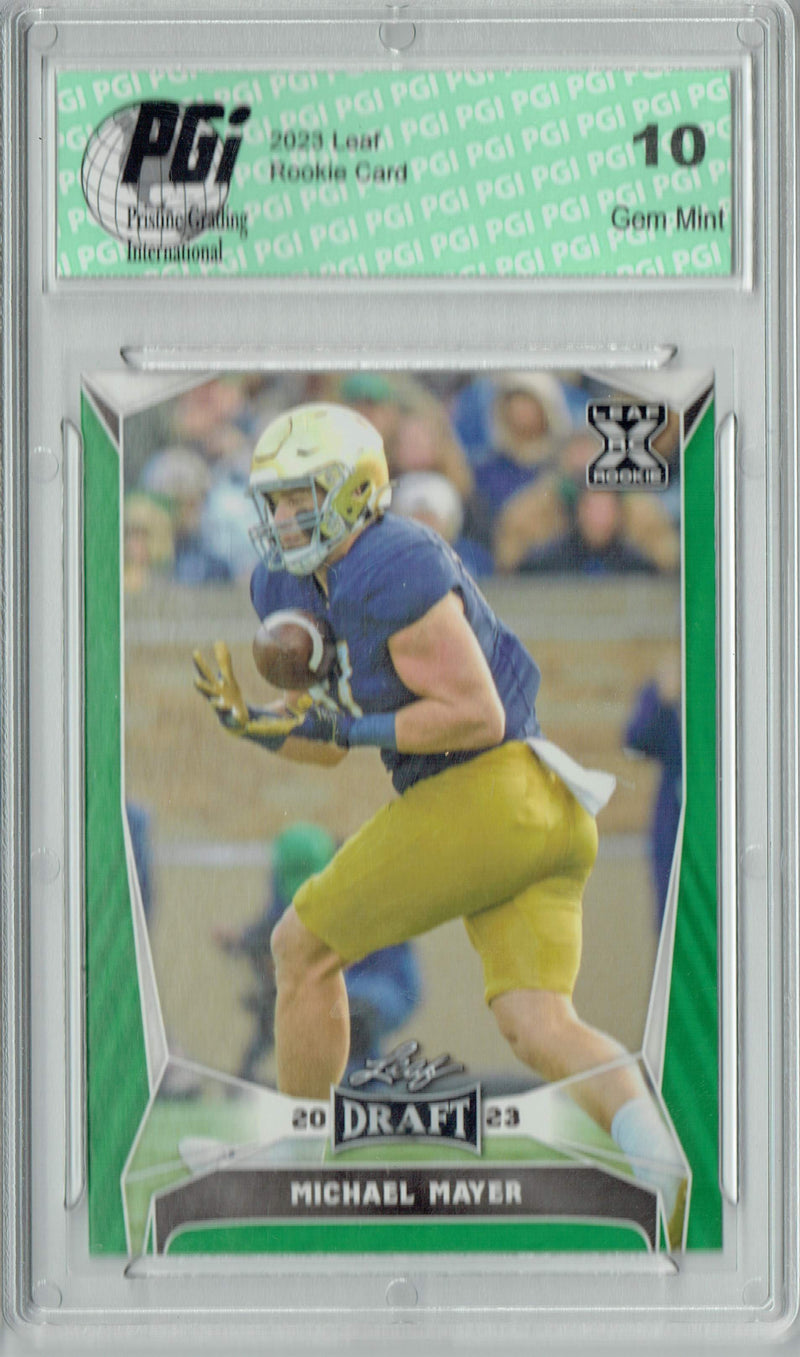 Michael Mayer Rookie Card PGI 10 Gem Mint Football Trading Card 2023 Leaf Football #62 Green SP