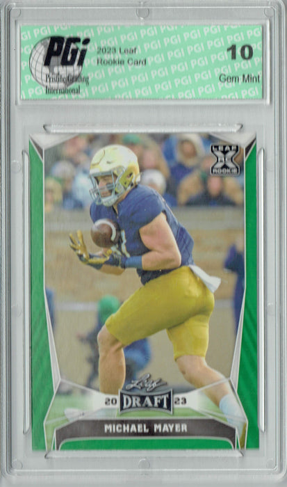 Michael Mayer 2023 Leaf Football #62 Green SP Rookie Card PGI 10