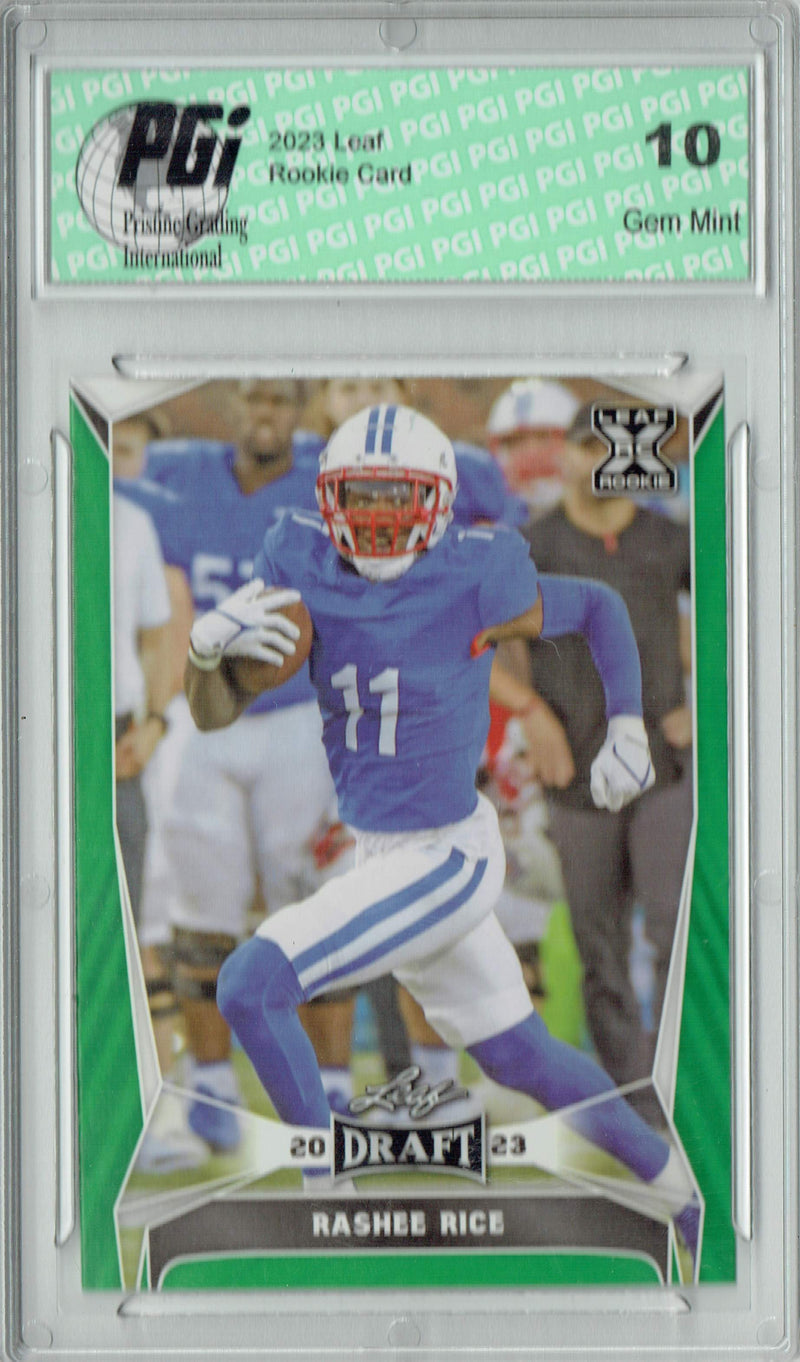 Rashee Rice Rookie Card PGI 10 Gem Mint Football Trading Card 2023 Leaf Football #66 Green SP