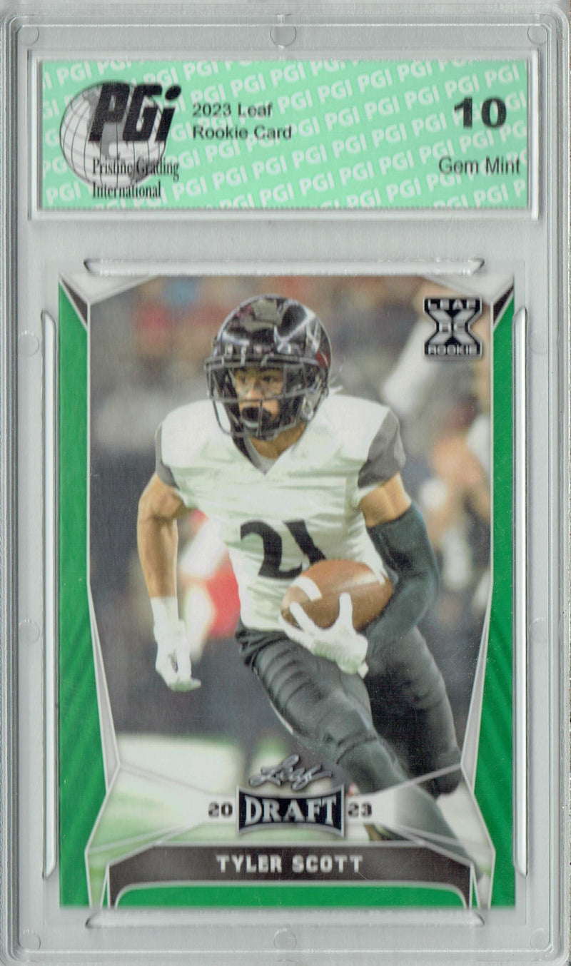 Tyler Scott Rookie Card PGI 10 Gem Mint Football Trading Card 2023 Leaf Football #71 Green SP
