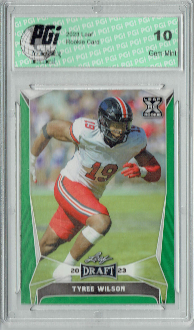 Tyree Wilson Rookie Card PGI 10 Gem Mint Football Trading Card 2023 Leaf Football #72 Green SP