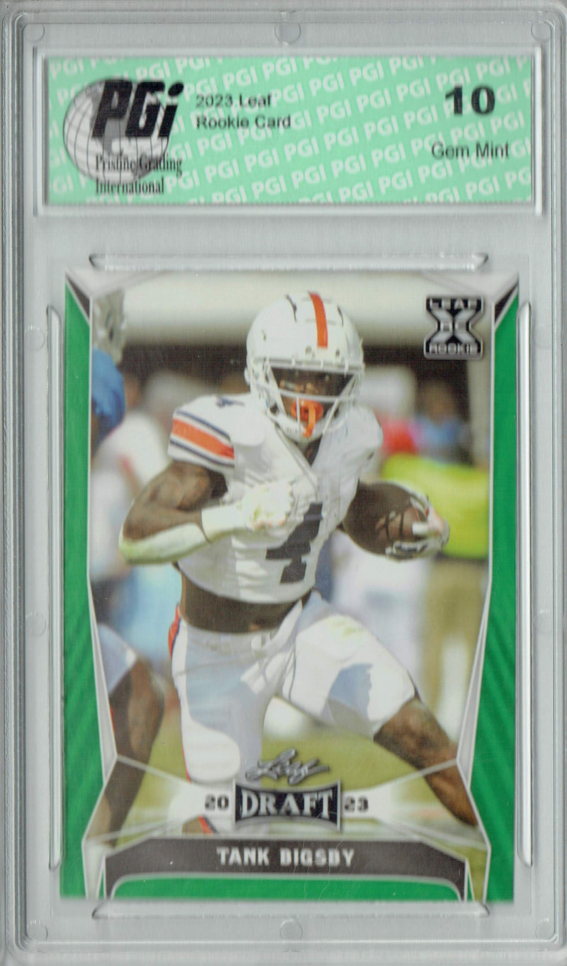 Tank Bigsby Rookie Card PGI 10 Gem Mint Football Trading Card 2023 Leaf Football #69 Green SP