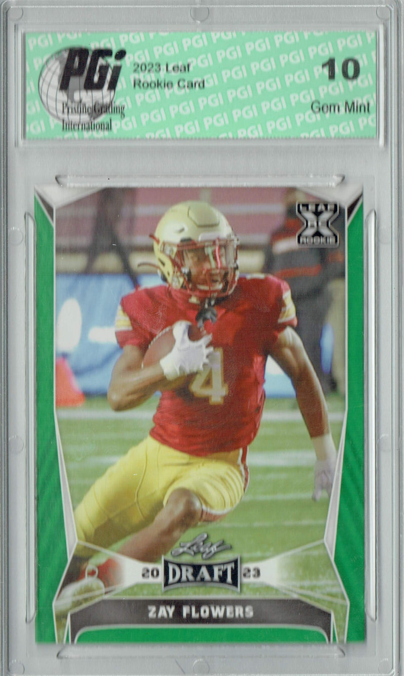 Zay Flowers Rookie Card PGI 10 Gem Mint Football Trading Card 2023 Leaf Football #75 Green SP