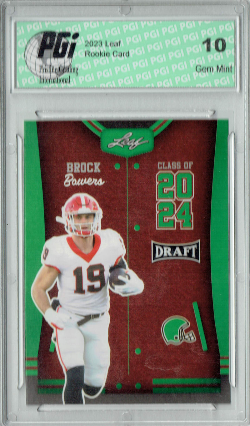 Brock Bowers Rookie Card Georgia / Las Vegas PGI 10 Gem Mint Football Trading Card 2023 Leaf Football #76 Green SP Class of 2024