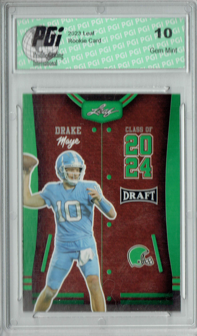 Drake Maye Rookie Card New England PGI 10 Gem Mint Football Trading Card 2023 Leaf Football #79 Green SP Class of 2024