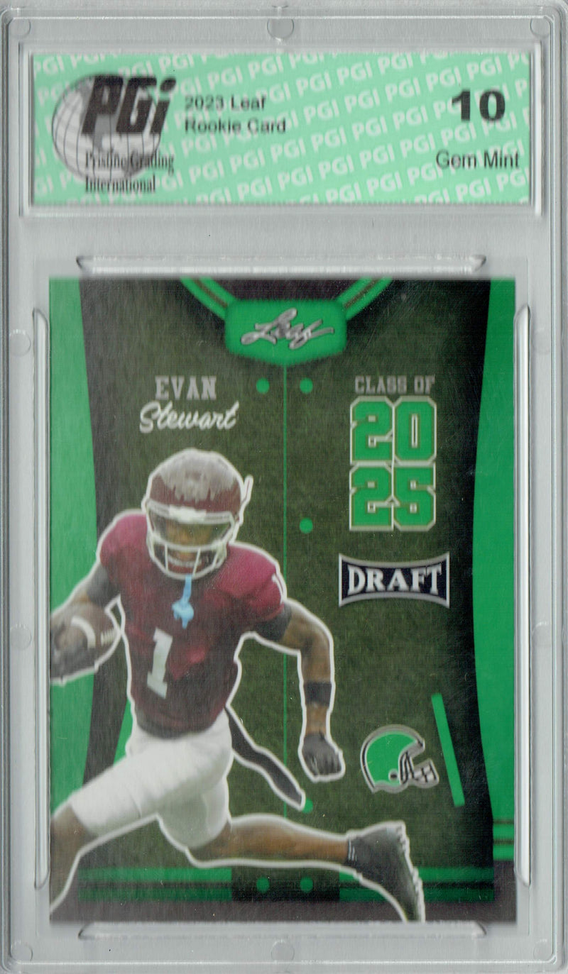Evan Stewart Rookie Card PGI 10 Gem Mint Football Trading Card 2023 Leaf Football #83 Green SP Class of 2025