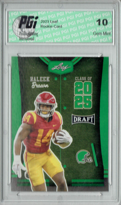 Raleek Brown 2023 Leaf Football #84 Green SP Class of 2025 Rookie Card PGI 10