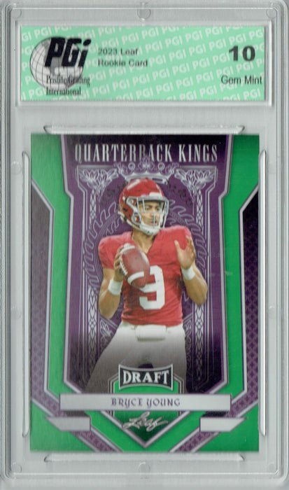 Bryce Young 2023 Leaf Football #89 Green Quarterback Kings Rookie Card PGI 10