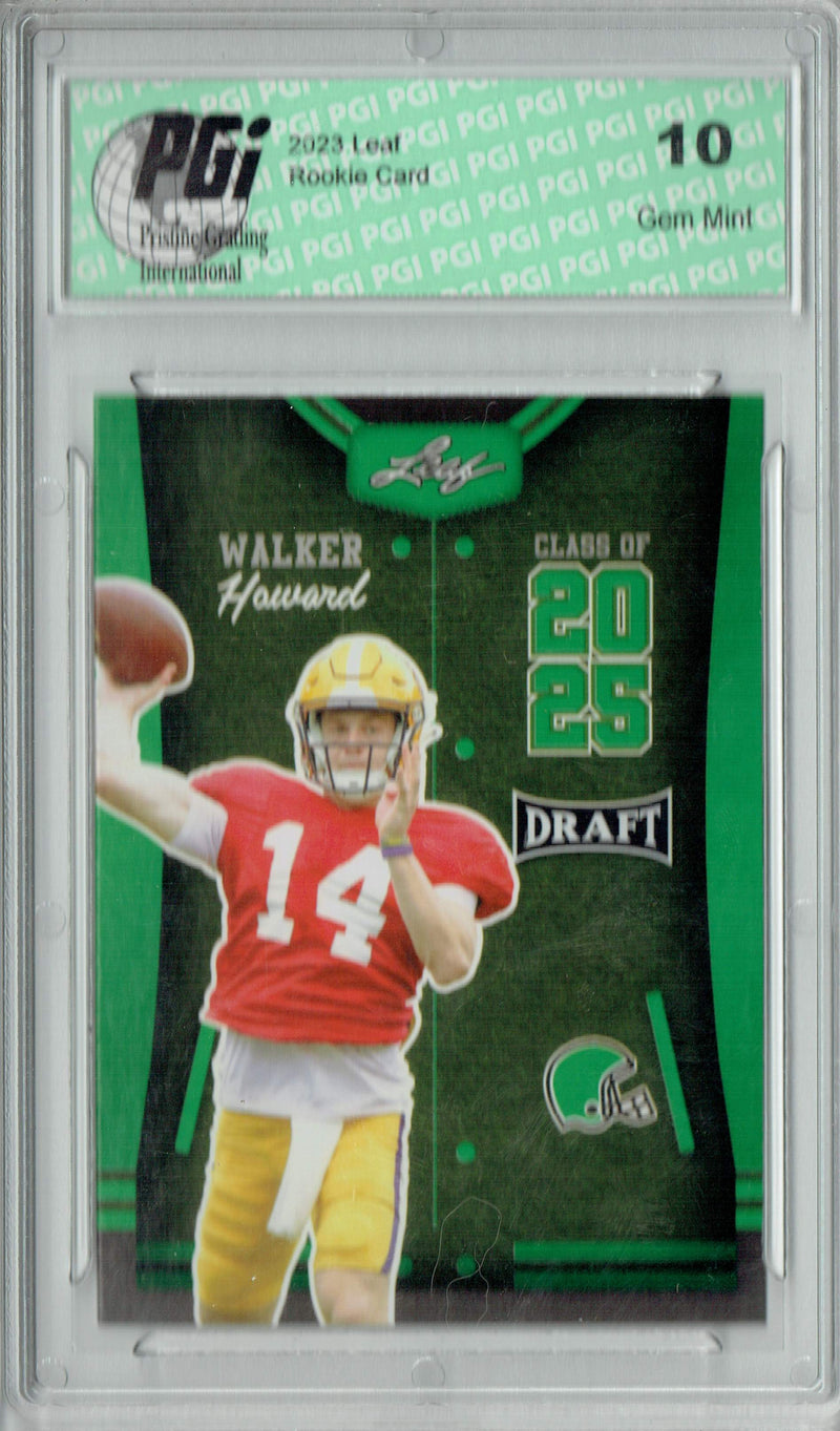 Walker Howard Rookie Card PGI 10 Gem Mint Football Trading Card 2023 Leaf Football #86 Green SP Class of 2025