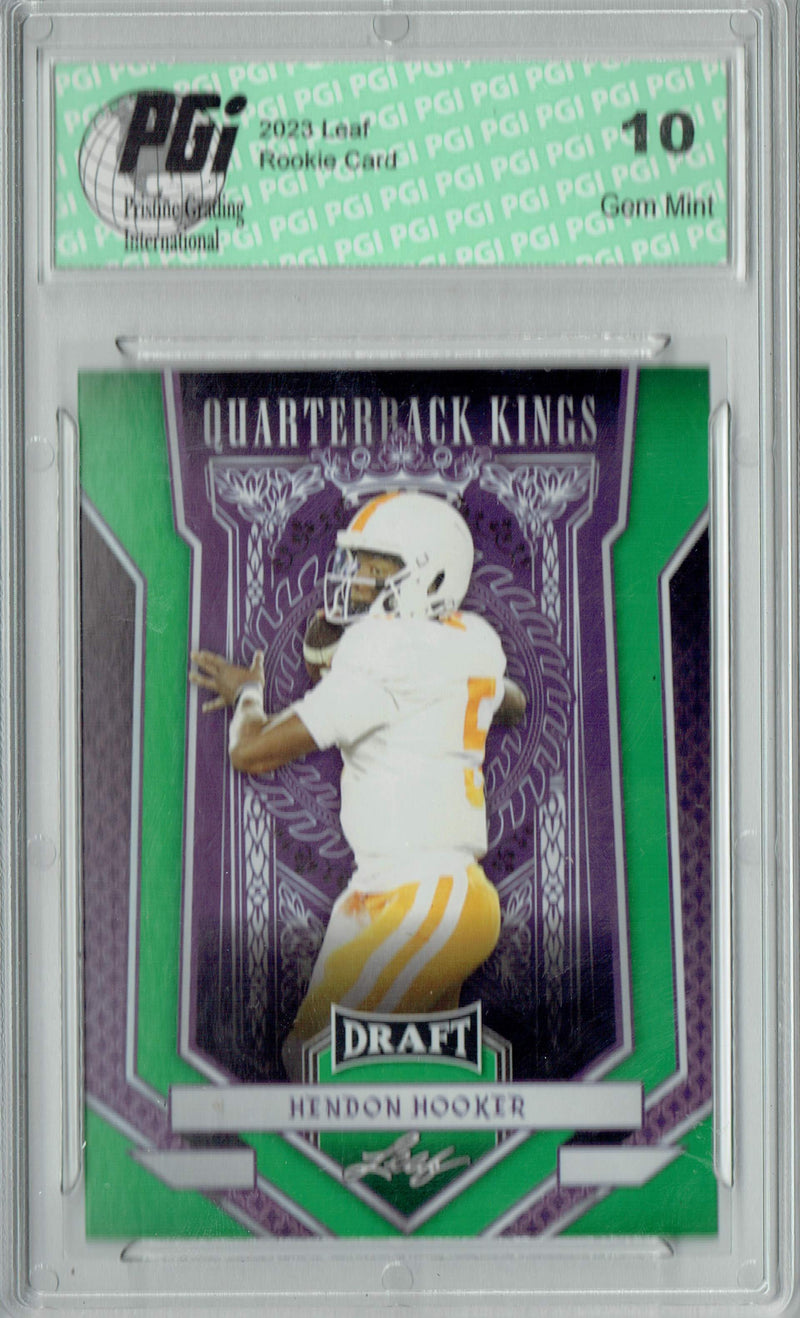 Hendon Hooker Rookie Card PGI 10 Gem Mint Football Trading Card 2023 Leaf Football #91 Green Quarterback Kings