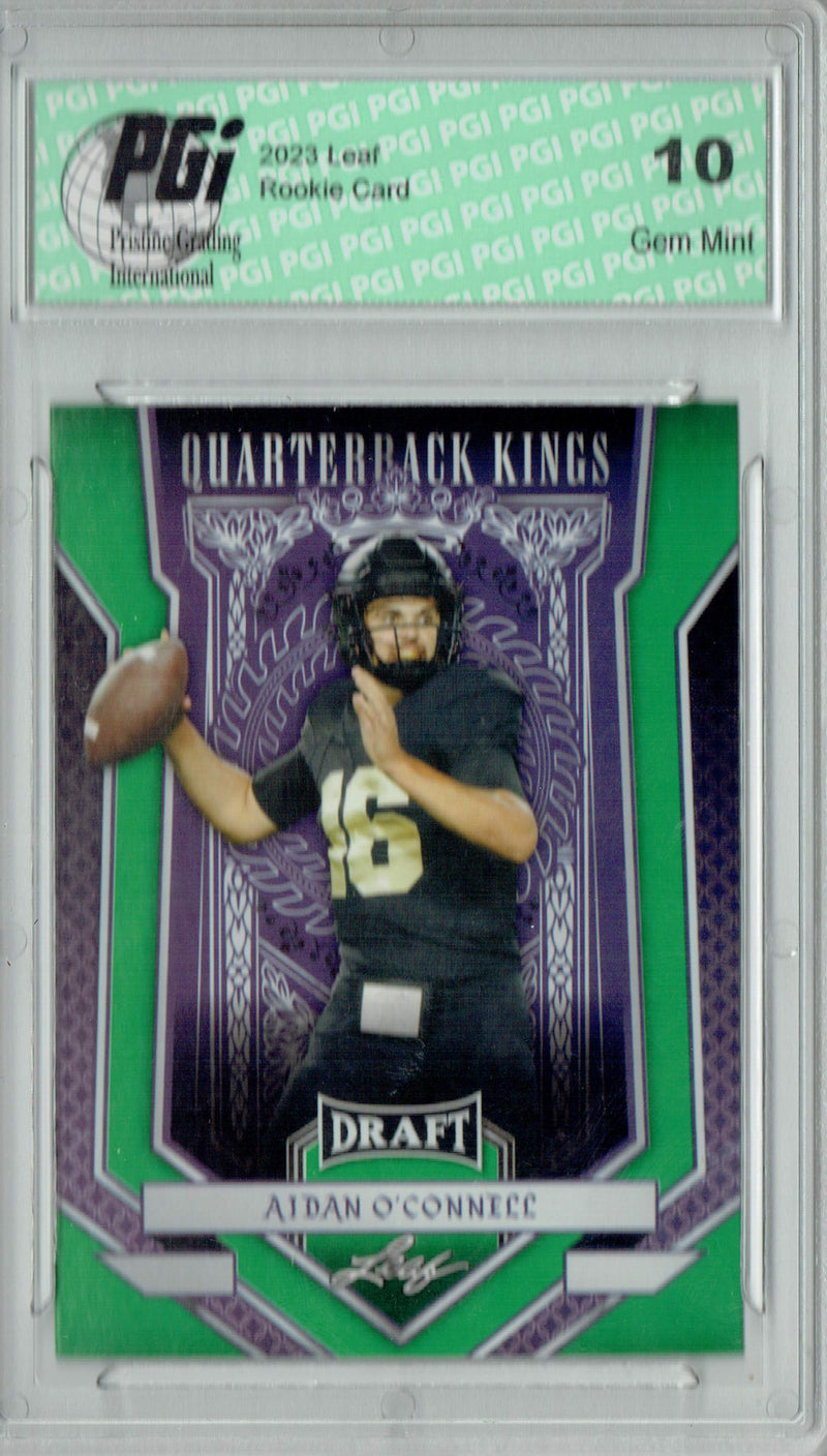 Aidan O'Connell Rookie Card PGI 10 Gem Mint Football Trading Card 2023 Leaf Football #87 Green SP Class of 2025