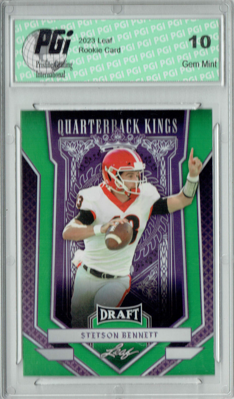 Stetson Bennett Rookie Card Georgia / Los Angeles PGI 10 Gem Mint Football Trading Card 2023 Leaf Football #93 Green Quarterback Kings