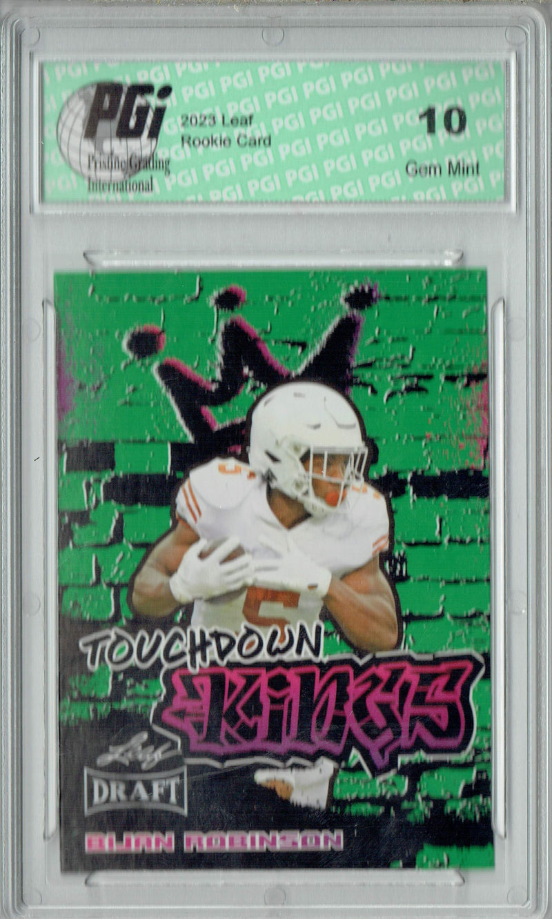 Bijan Robinson Rookie Card Atlanta PGI 10 Gem Mint Football Trading Card 2023 Leaf Football #95 Green SP