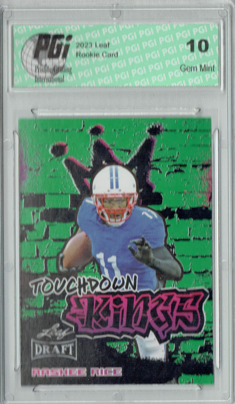 Rashee Rice Rookie Card PGI 10 Gem Mint Football Trading Card 2023 Leaf Football #100 Green Touchdown Kings