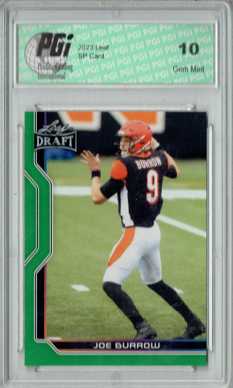 Joe Burrow Trading Card PGI 10 Gem Mint Football Card 2023 Leaf Football #B1-3 Green SP Special Edition