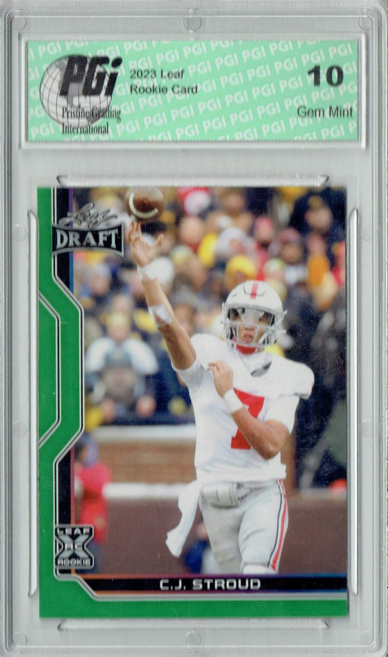 C.J. Stroud 2023 Leaf Football #B1-6 Green SP Special Edition Rookie Card PGI 10