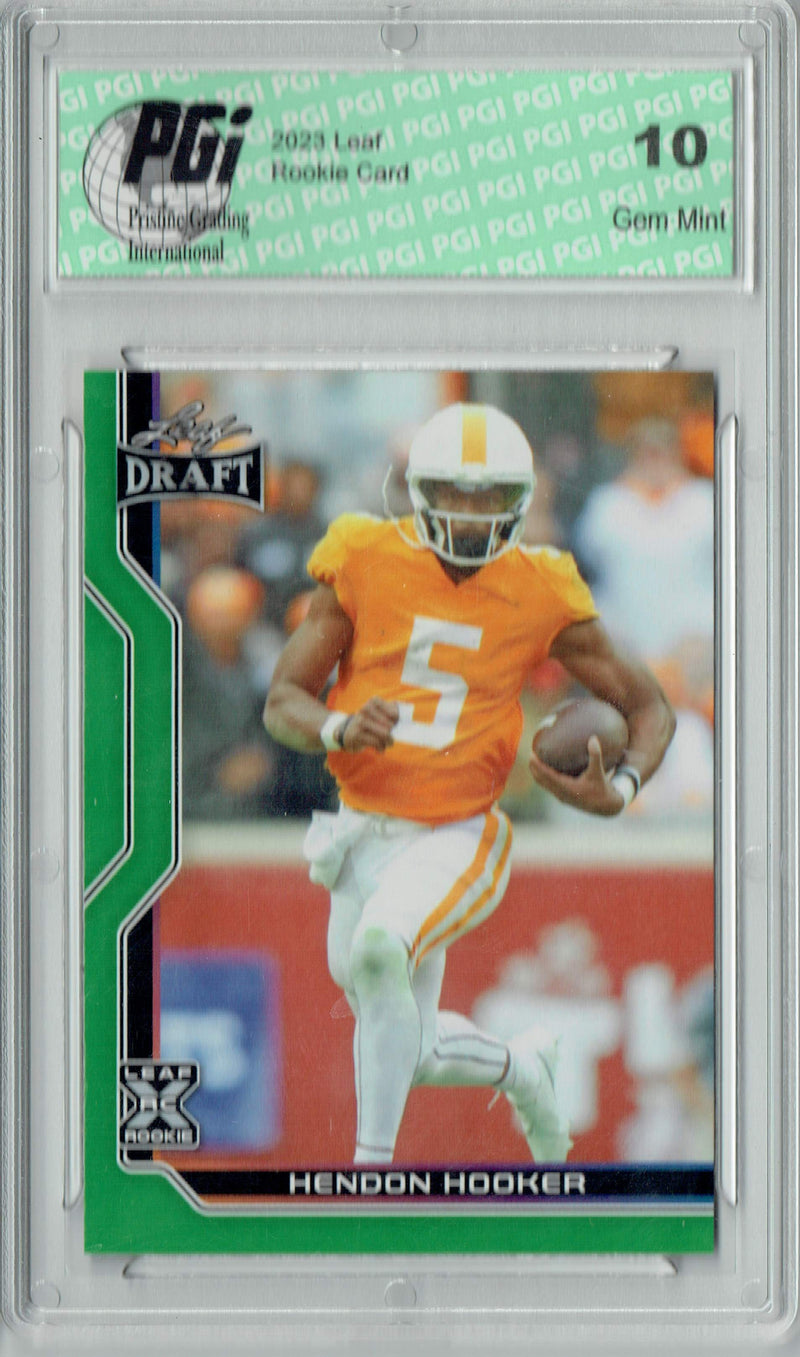 Hendon Hooker Rookie Card PGI 10 Gem Mint Football Trading Card 2023 Leaf Football #B1-7 Green Special Edition