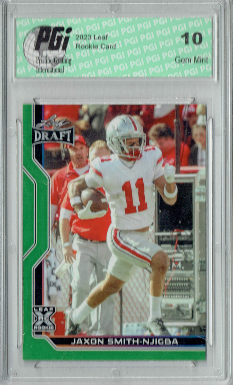 Jaxon Smith-Njigba Rookie Card PGI 10 Gem Mint Football Trading Card 2023 Leaf Football #B1-9 Green Specl Editn