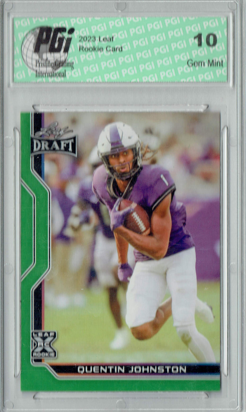 Quentin Johnston Rookie Card PGI 10 Gem Mint Football Trading Card 2023 Leaf Football #B1-10 Green Special Edtn