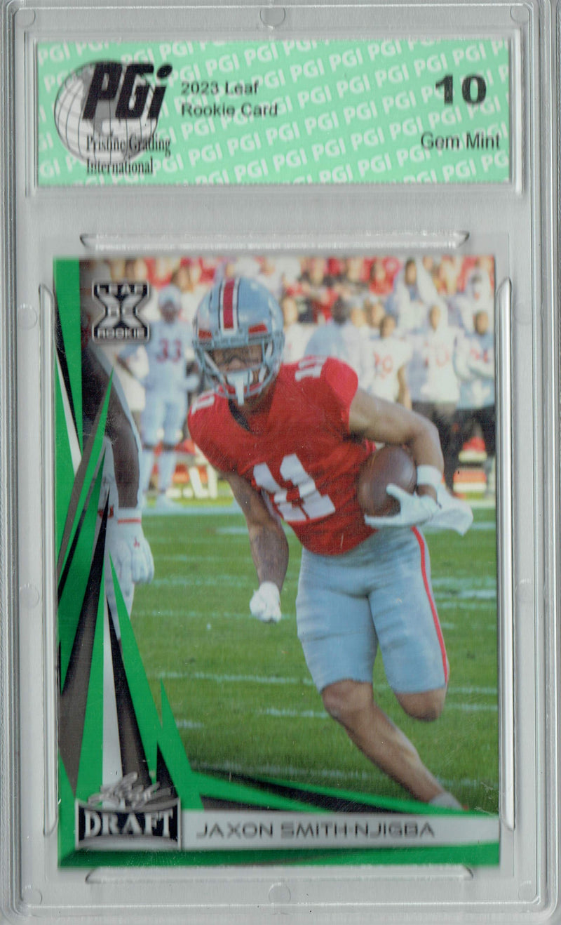 Jaxon Smith-Njigba Rookie Card PGI 10 Gem Mint Football Trading Card 2023 Leaf Football #B2-9 Green Special Ed.