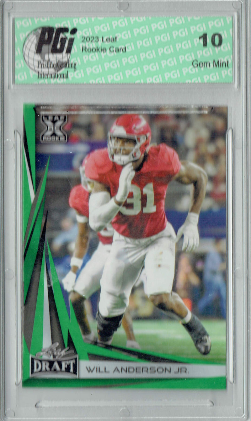 Will Anderson Jr. Rookie Card PGI 10 Gem Mint Football Trading Card 2023 Leaf Football #B2-10 Green Special Ed.