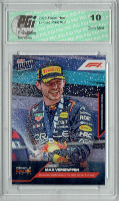 Max Verstappen 2023 Topps Now #18 Oracle Red Bull Racing 40th Career Win Trading Card PGI 10