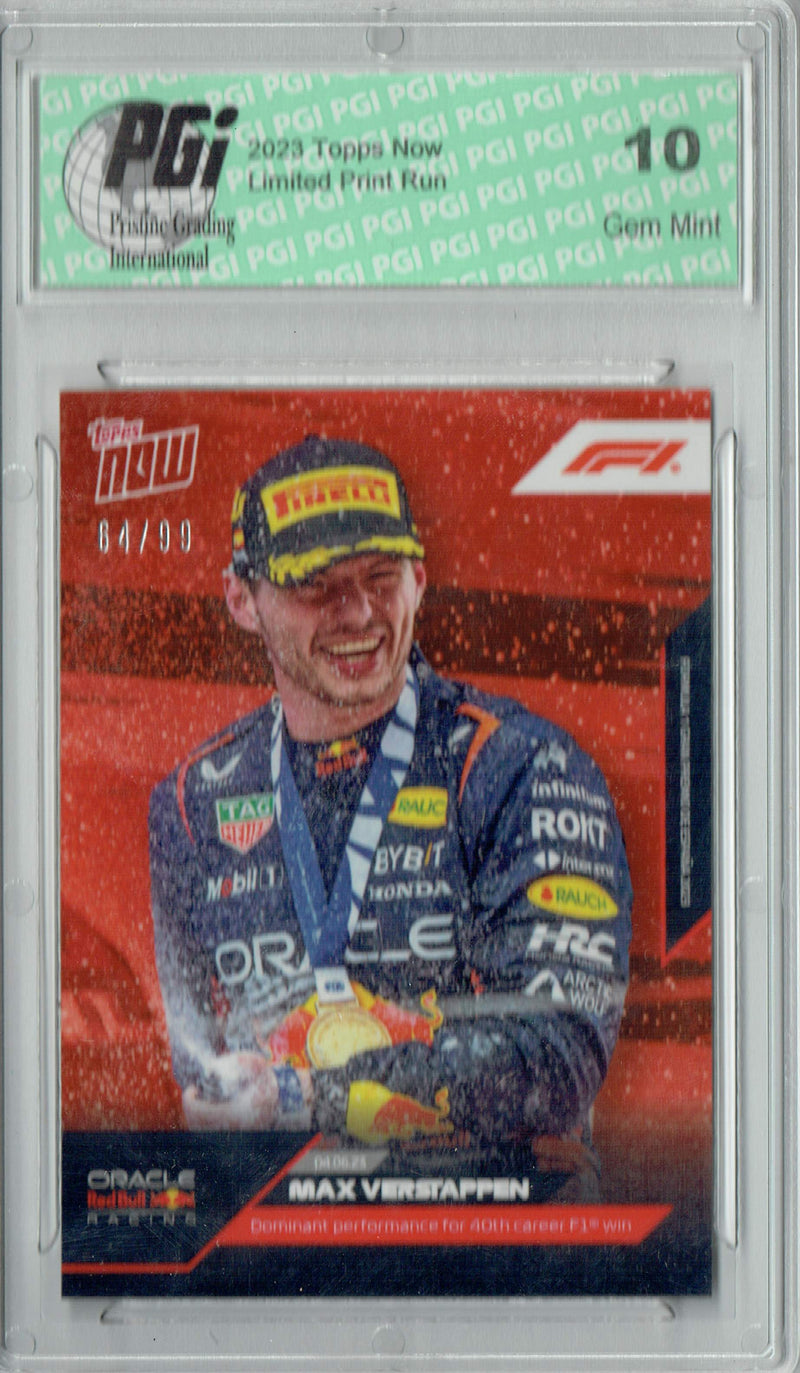 Max Verstappen 2023 Topps Now #18 Red SP #64/99 Rookie Card PGI 10