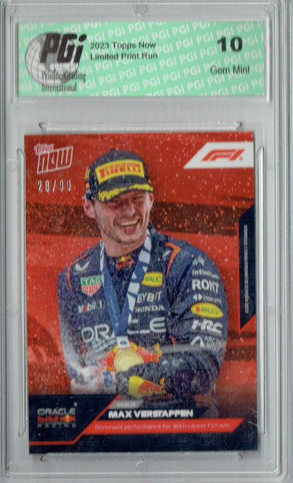Max Verstappen 2023 Topps Now #18 Red SP #28/99 Rookie Card PGI 10