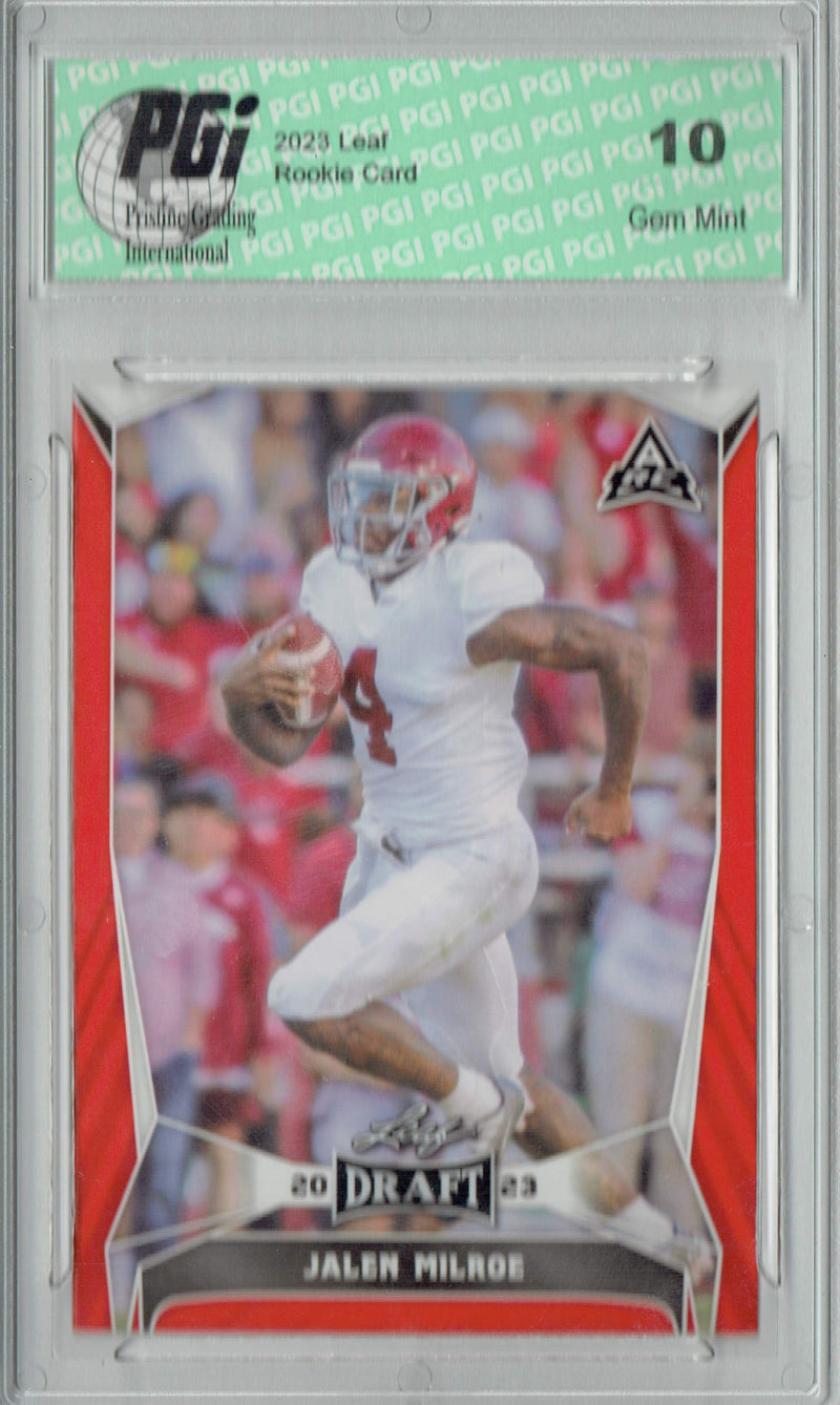 Jalen Milroe Rookie Card Alabama / Seattle PGI 10 Gem Mint Football Trading Card 2023 Leaf Football #36 Red SP