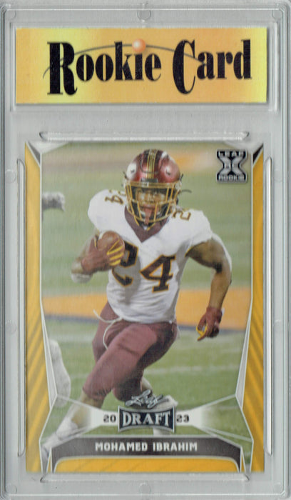 Certified Mint+ Mohamed Ibrahim 2023 Leaf Football #63 Gold SP Rookie Card