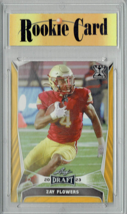 Certified Mint+ Zay Flowers 2023 Leaf Football #75 Gold SP Rookie Card