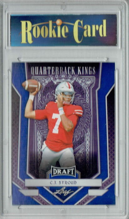 Certified Mint+ C.J. Stroud 2023 Leaf Football #90 Blue SP Quarterback Kings Rookie Card