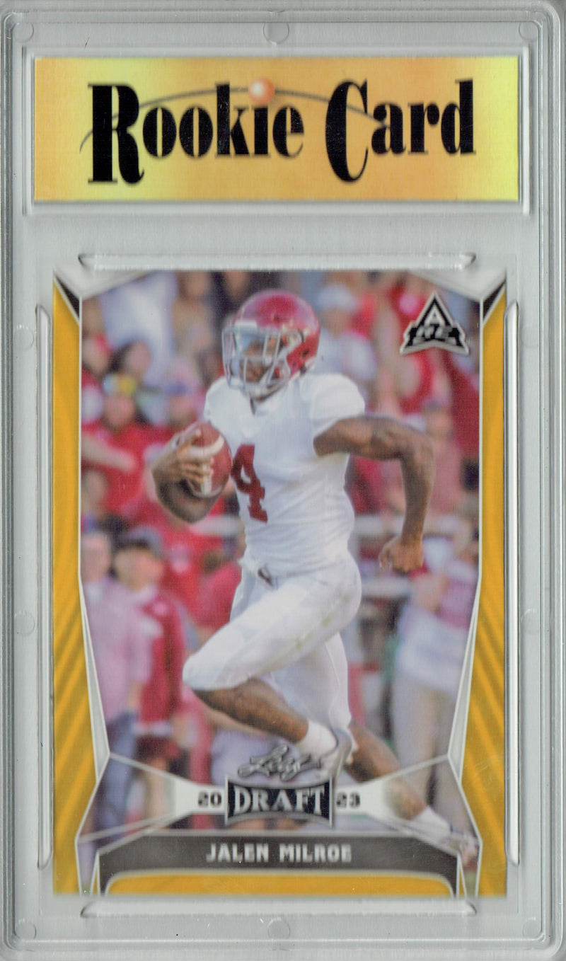 Certified Mint+ Jalen Milroe 2023 Leaf Football #36 Gold Short Print Rookie Card