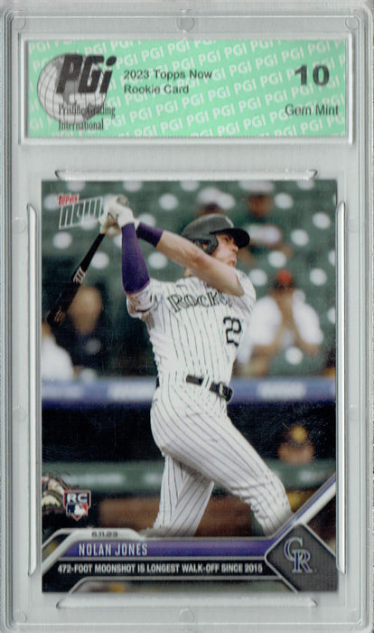 Nolan Jones 2023 Topps Now #428 472 Ft. Moonshot HR Rookie Card PGI 10