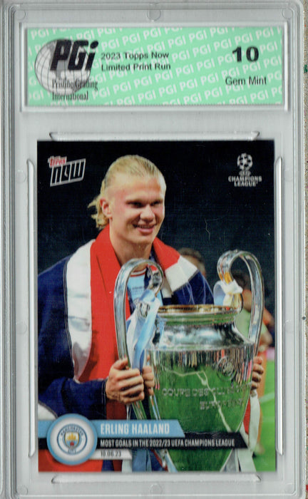 Erling Haaland 2023 Topps Now #123 Most Goals in Champions League Card PGI 10