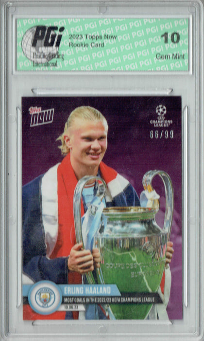 Erling Haaland 2023 Topps Now #123 Purple SP #66/99 Rookie Card PGI 10