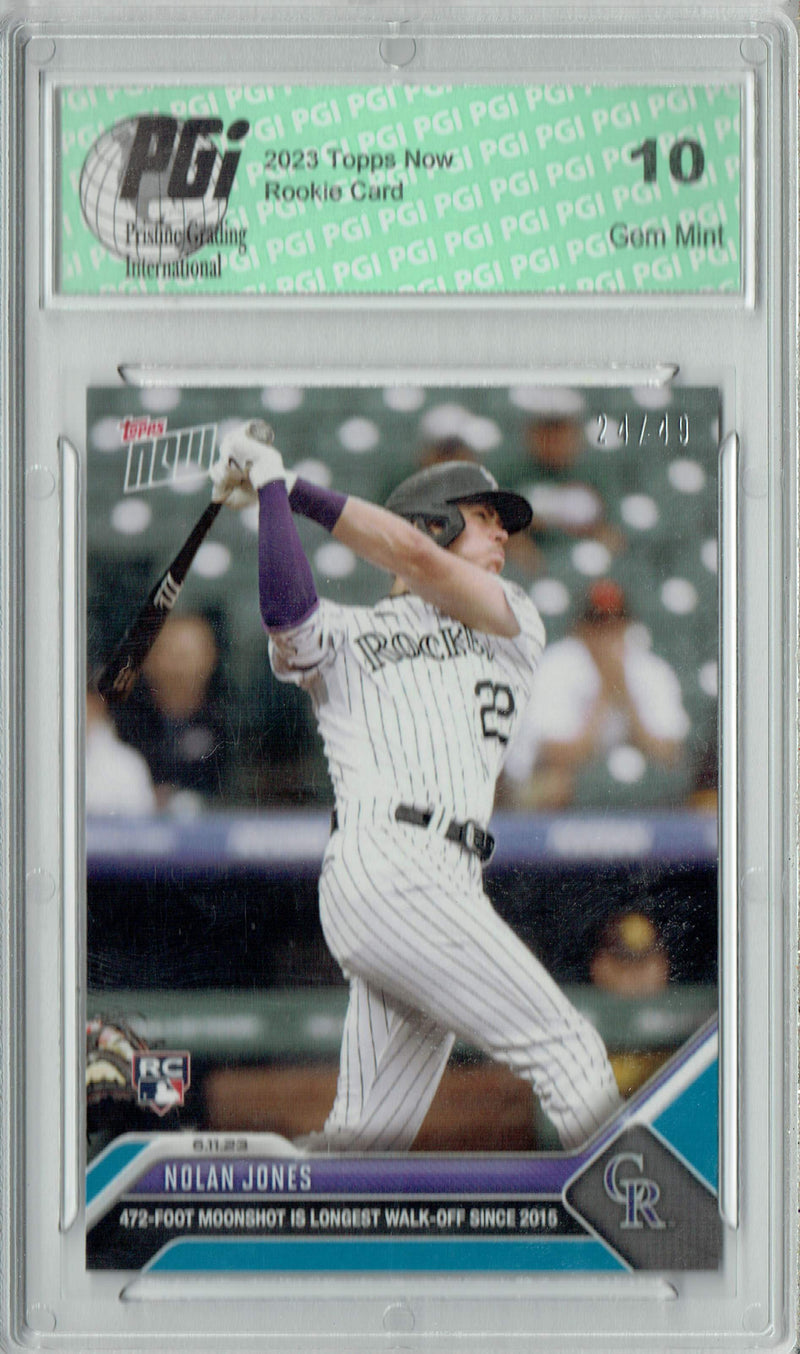 Nolan Jones 2023 Topps Now #428 Blue SP 49 Made! Rookie Card PGI 10
