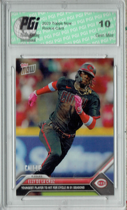 Elly De La Cruz 2023 Topps Now #485 Hits for Cycle! Reds Rookie Card PGI 10