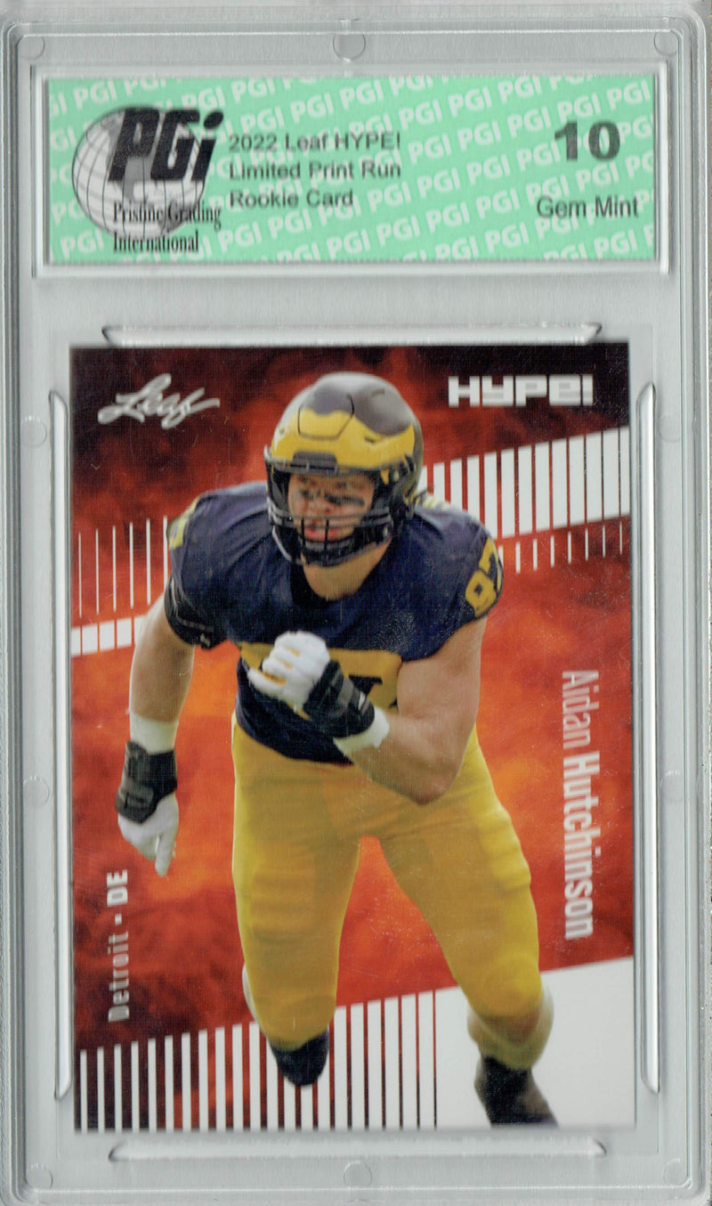 Aidan Hutchinson Rookie Card Detroit PGI 10 Gem Mint Football Trading Card 2022 Leaf HYPE! #84 Only 5000 Made!