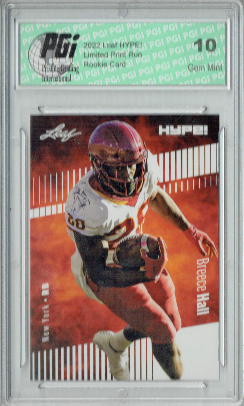 Breece Hall Rookie Card New York PGI 10 Gem Mint Football Trading Card 2022 Leaf HYPE! #90 Only 5000 Made!