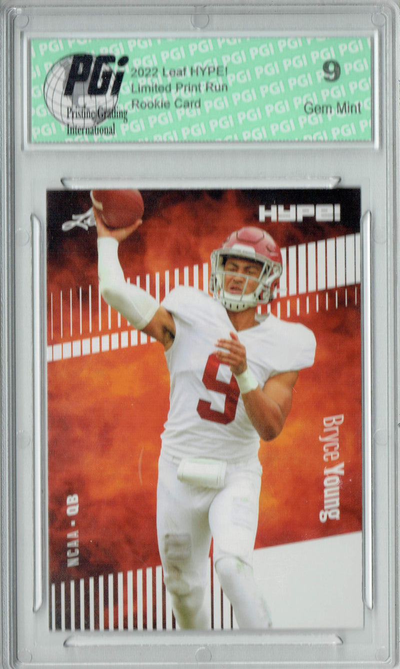 Bryce Young Rookie Card Carolina PGI 9 Mint Football Trading Card 2022 Leaf HYPE! #80A Only 5000 Made!