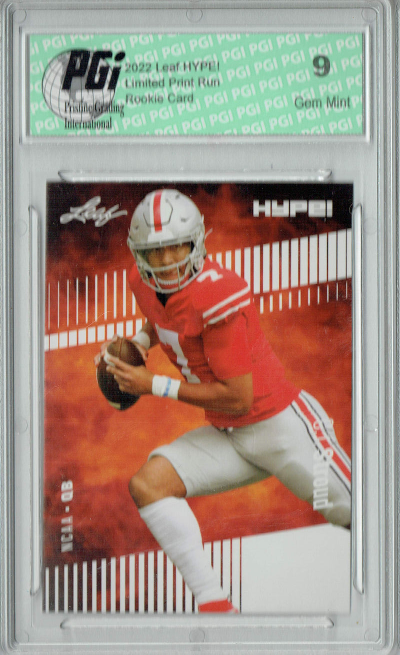 C.J. Stroud Rookie Card Ohio State / Houston PGI 9 Mint Football Trading Card 2022 Leaf HYPE! #81A Only 5000 Made!