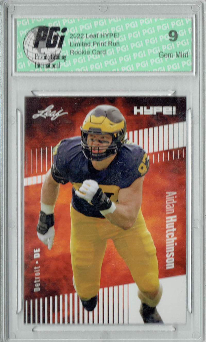 Aidan Hutchinson Rookie Card Detroit PGI 9 Mint Football Trading Card 2022 Leaf HYPE! #84 Only 5000 Made!
